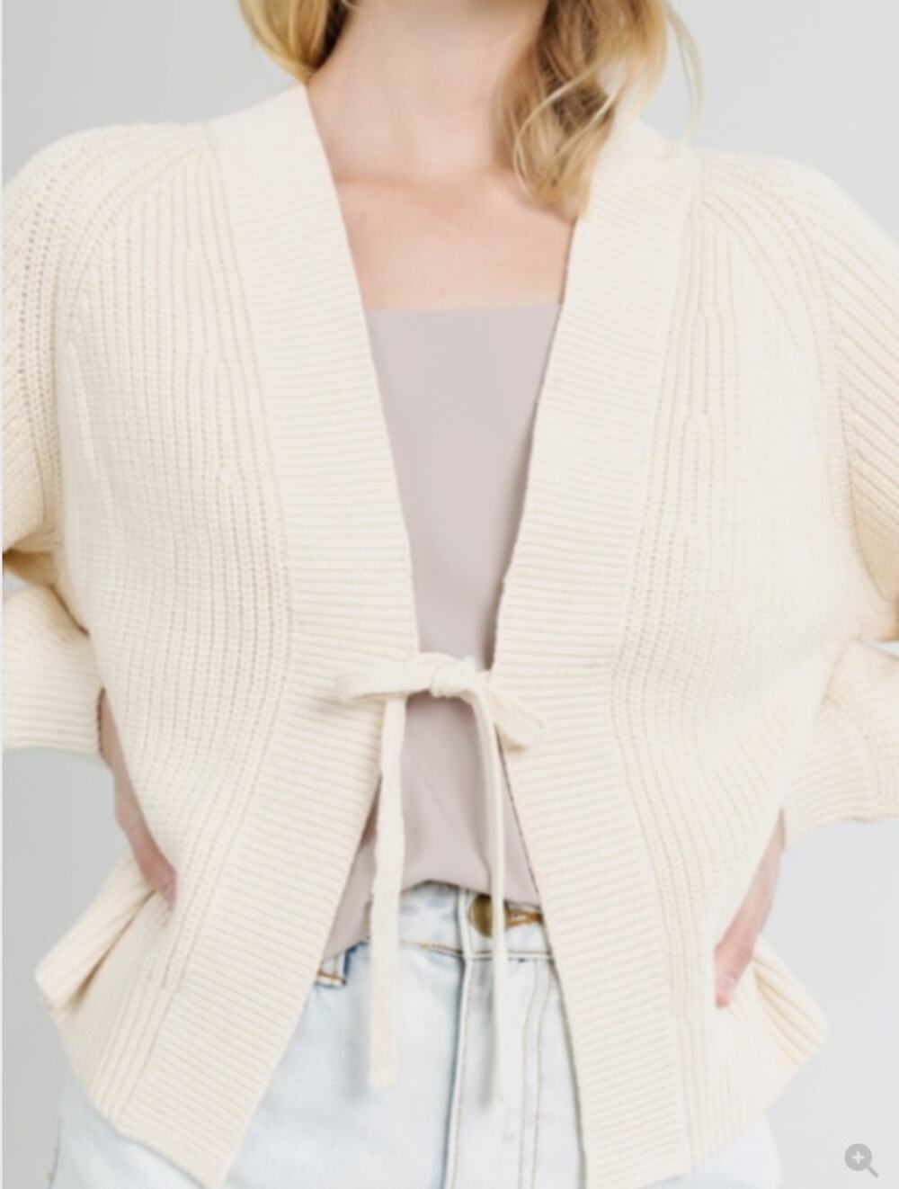 Mod Goddess Cream Cable Knit Sweater with Bow Accent SMALL